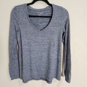 American Eagle Blue Marl Soft and Sexy Plush V-Neck Long Sleeve Sweater Tee - S